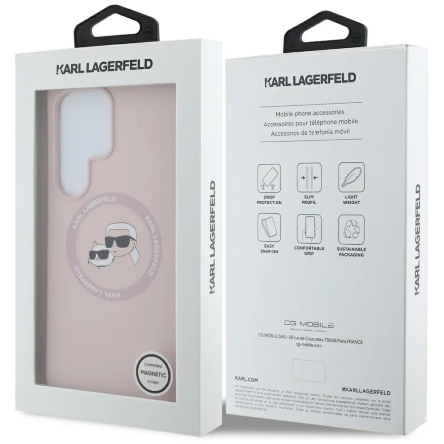 Etui Karl Lagerfeld Silicone Double Heads And Circle MagSafe Samsung Galaxy S25 Ultra różowy