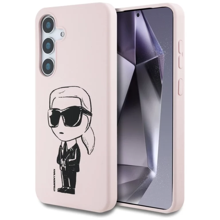 Etui Karl Lagerfeld Silicone Graffiti Ikonik Printed Logo MagSafe Samsung Galaxy S25 różowy