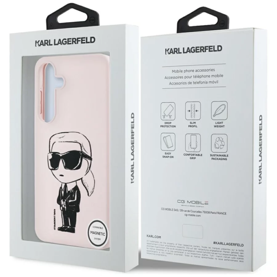 Etui Karl Lagerfeld Silicone Graffiti Ikonik Printed Logo MagSafe Samsung Galaxy S25 różowy