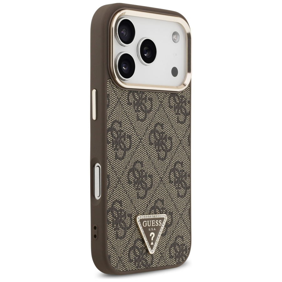 Etui Guess 4G Triangle Logo MagSafe do   iPhone 17 Pro brązowy złoty