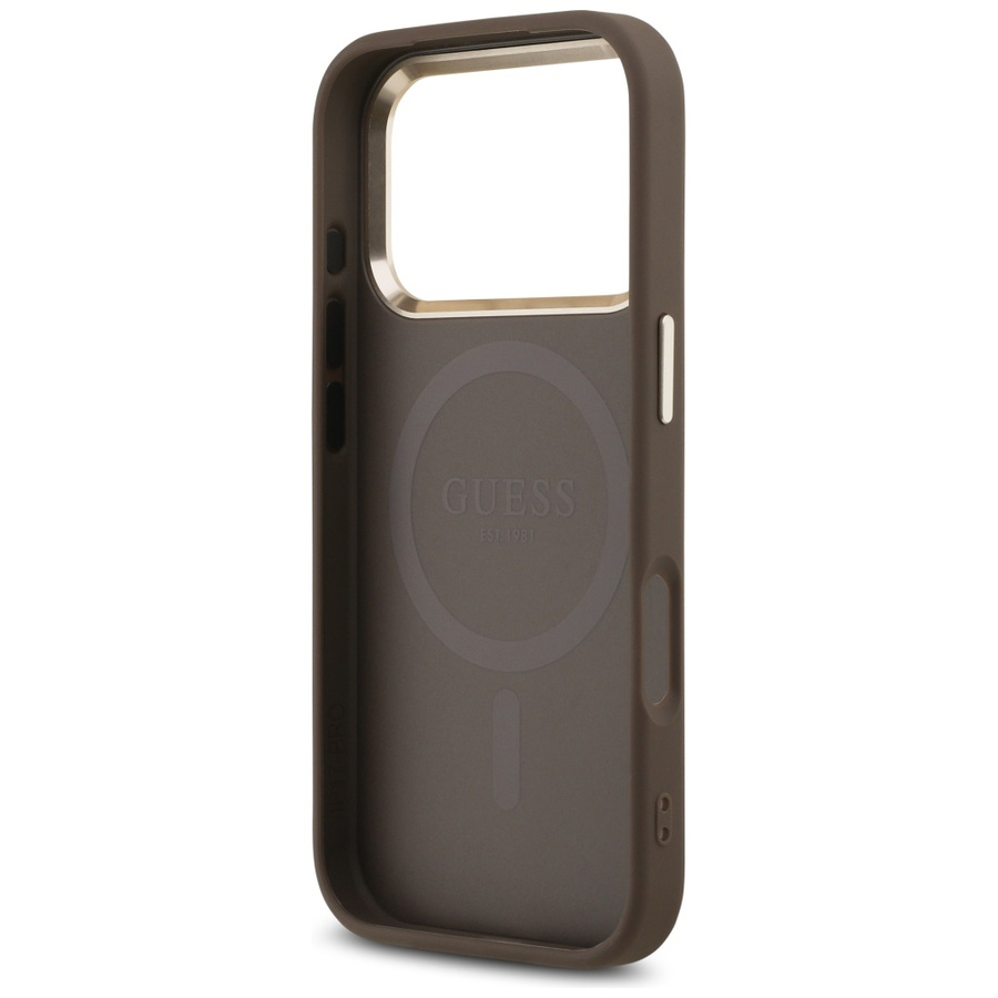 Etui Guess 4G Triangle Logo MagSafe do   iPhone 17 Pro brązowy złoty