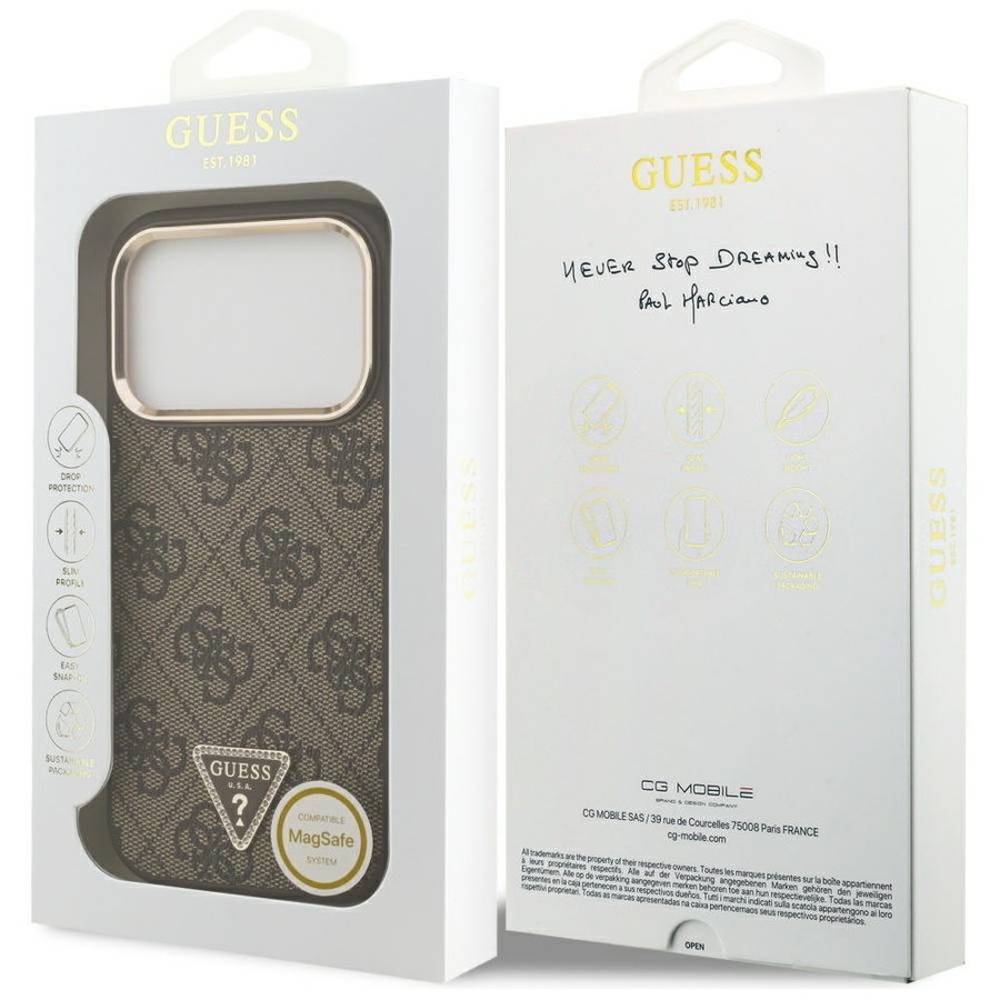 Etui Guess 4G Triangle Logo MagSafe do   iPhone 17 Pro brązowy złoty
