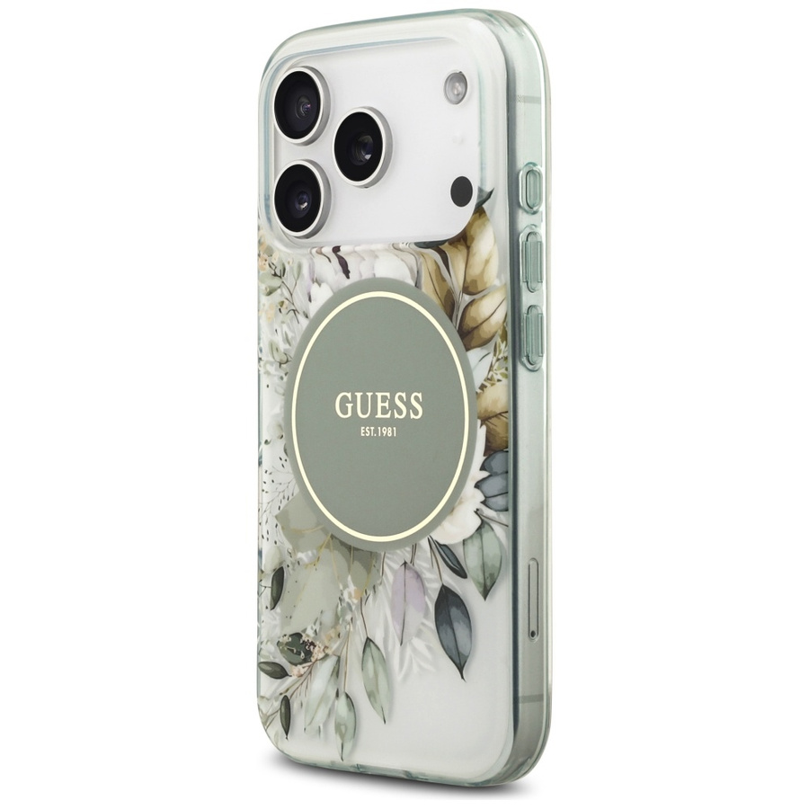Etui Guess IML Flower & Tonal Circle     MagSafe do iPhone 17 Pro zielony