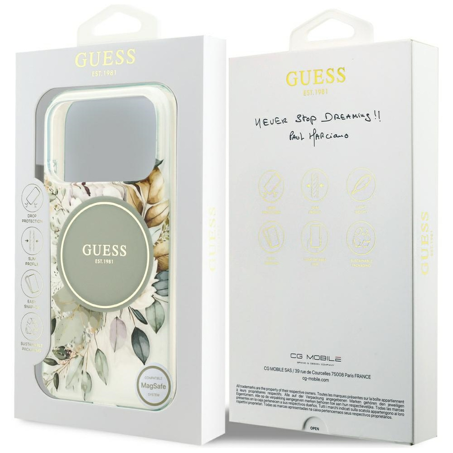 Etui Guess IML Flower & Tonal Circle     MagSafe do iPhone 17 Pro zielony