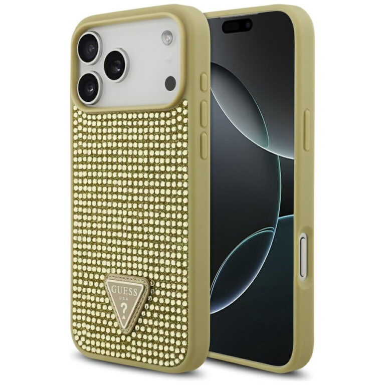Etui Guess Rhinestone Triangle Logo do   iPhone 17 Pro Max złoty