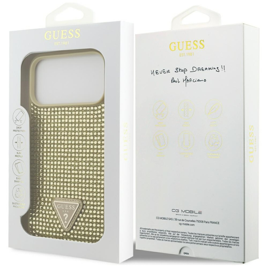 Etui Guess Rhinestone Triangle Logo do   iPhone 17 Pro Max złoty