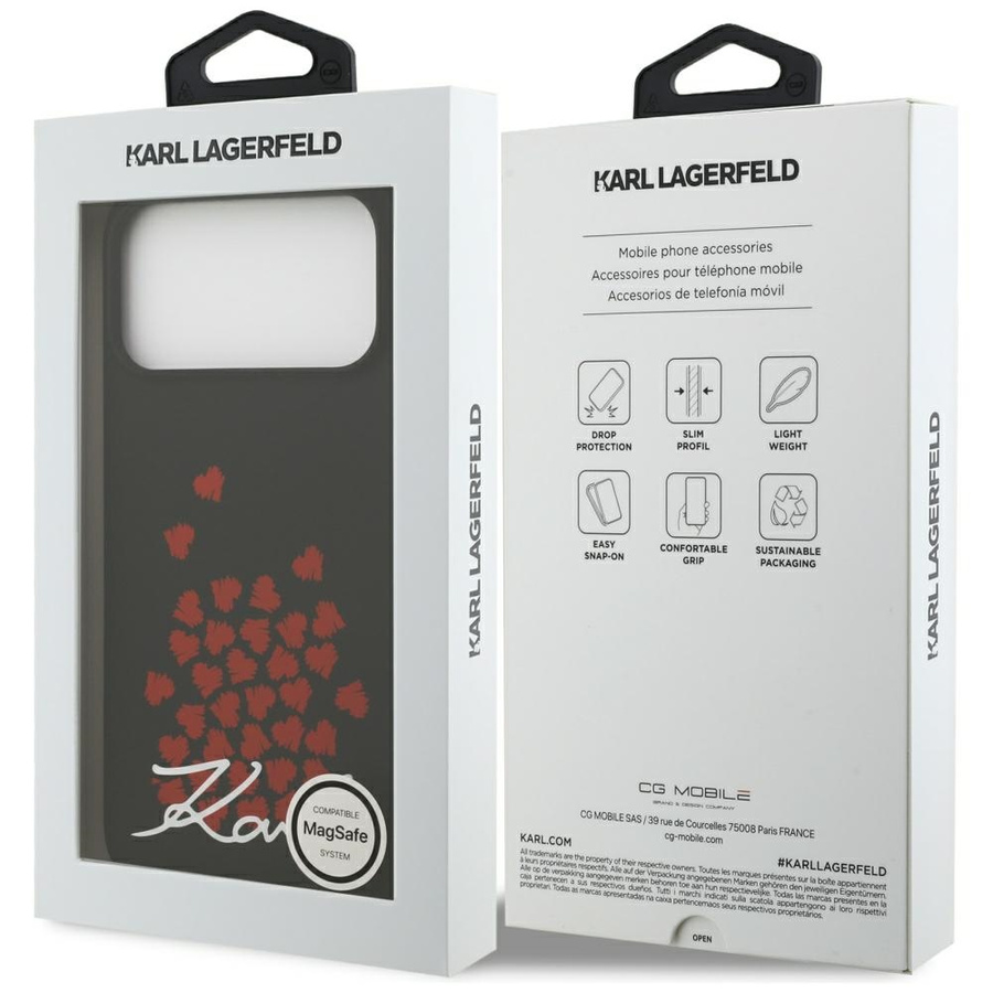 Etui Karl Lagerfeld Silicone Heart Sign  Logo MagSafe do iPhone 17 Pro Max czarny