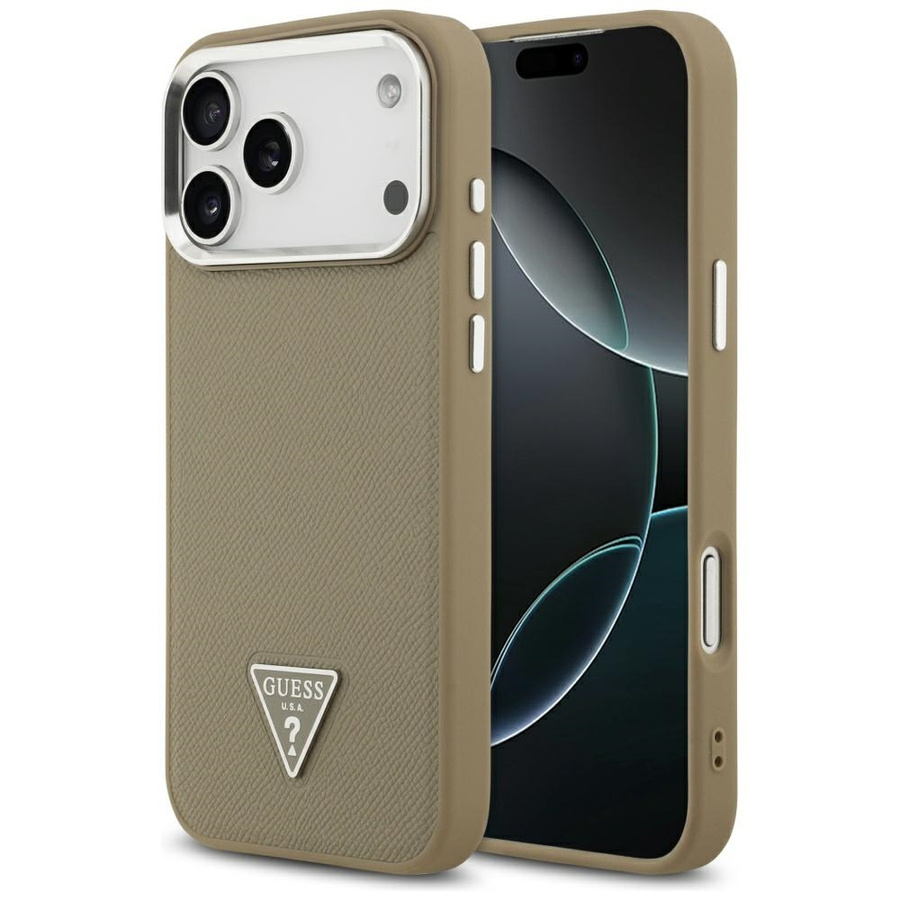 Etui Guess Grained Triangle Logo MagSafe do iPhone 17 Pro brązowy