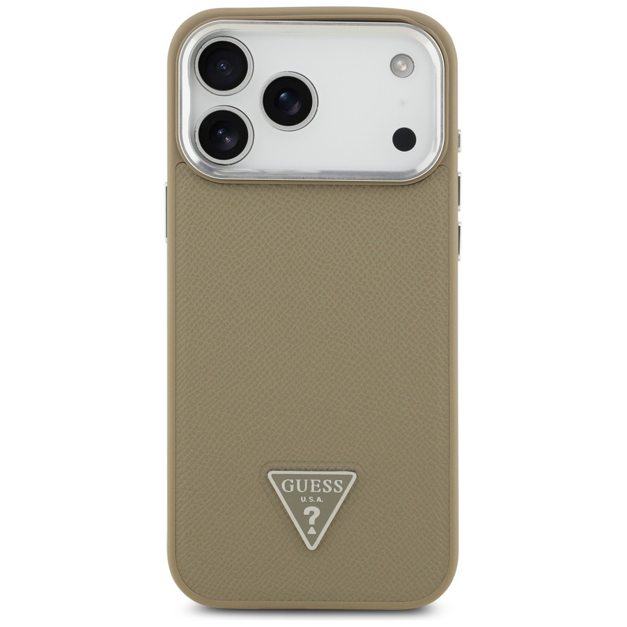 Etui Guess Grained Triangle Logo MagSafe do iPhone 17 Pro brązowy