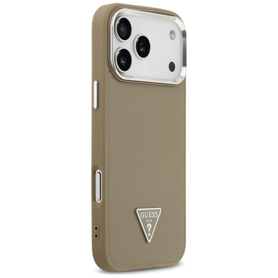 Etui Guess Grained Triangle Logo MagSafe do iPhone 17 Pro brązowy