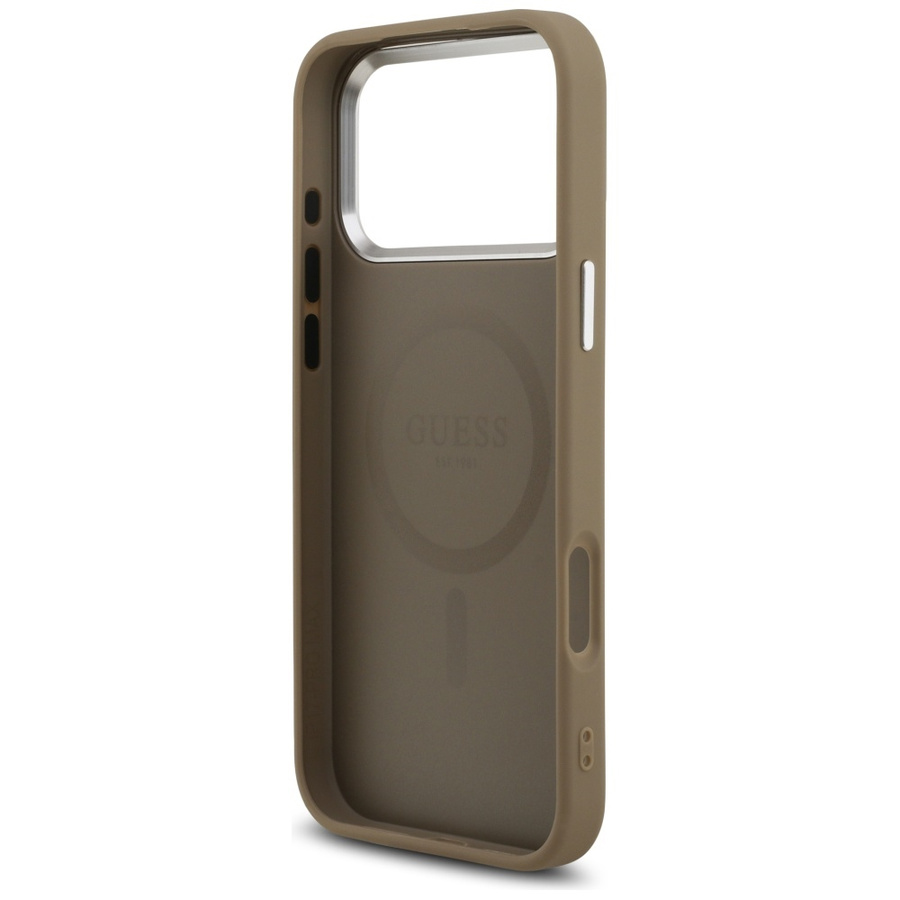 Etui Guess Grained Triangle Logo MagSafe do iPhone 17 Pro brązowy
