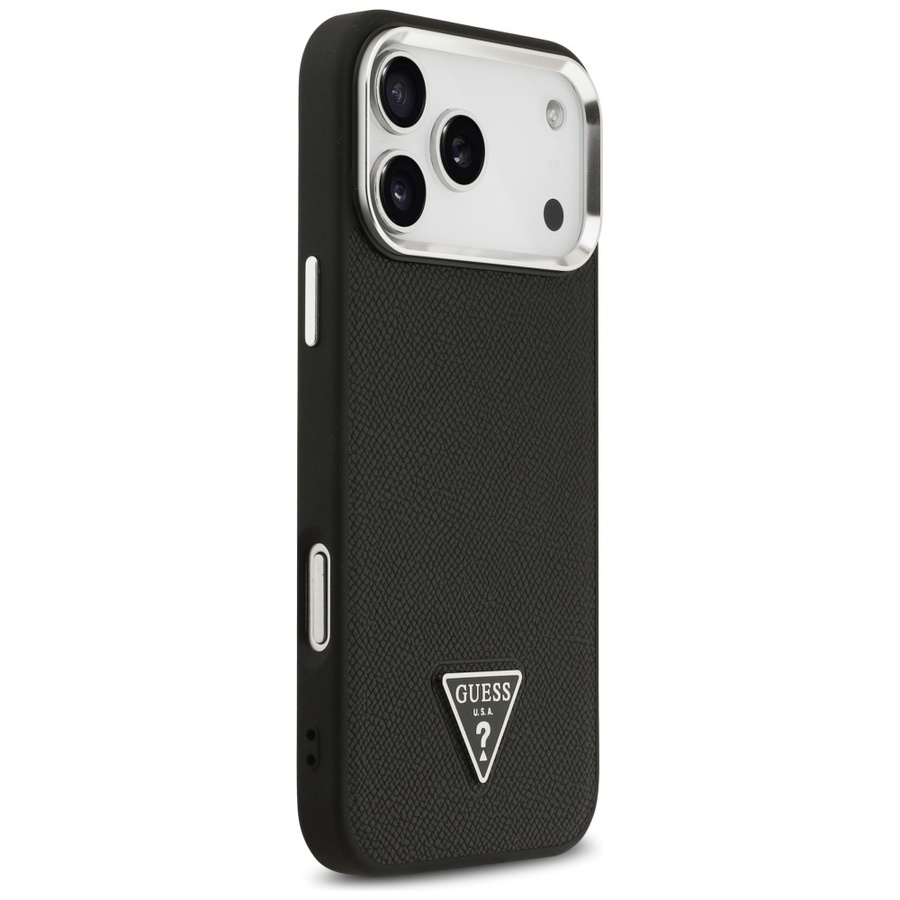 Etui Guess Grained Triangle Logo MagSafe do iPhone 17 Pro czarny