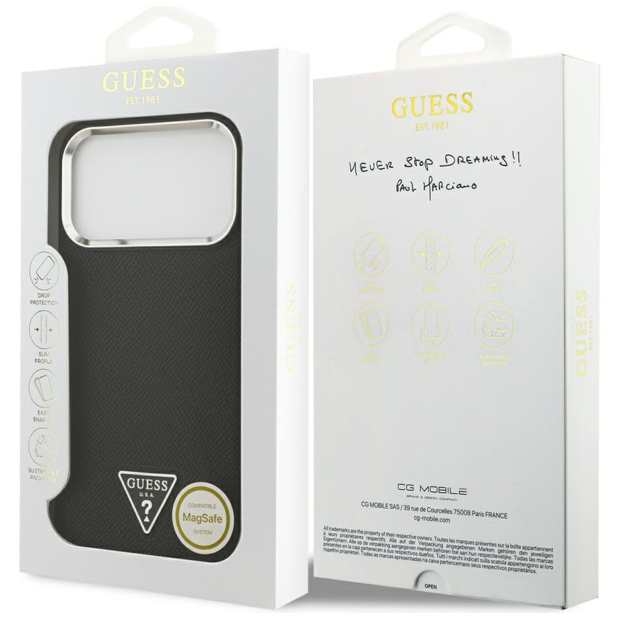 Etui Guess Grained Triangle Logo MagSafe do iPhone 17 Pro czarny