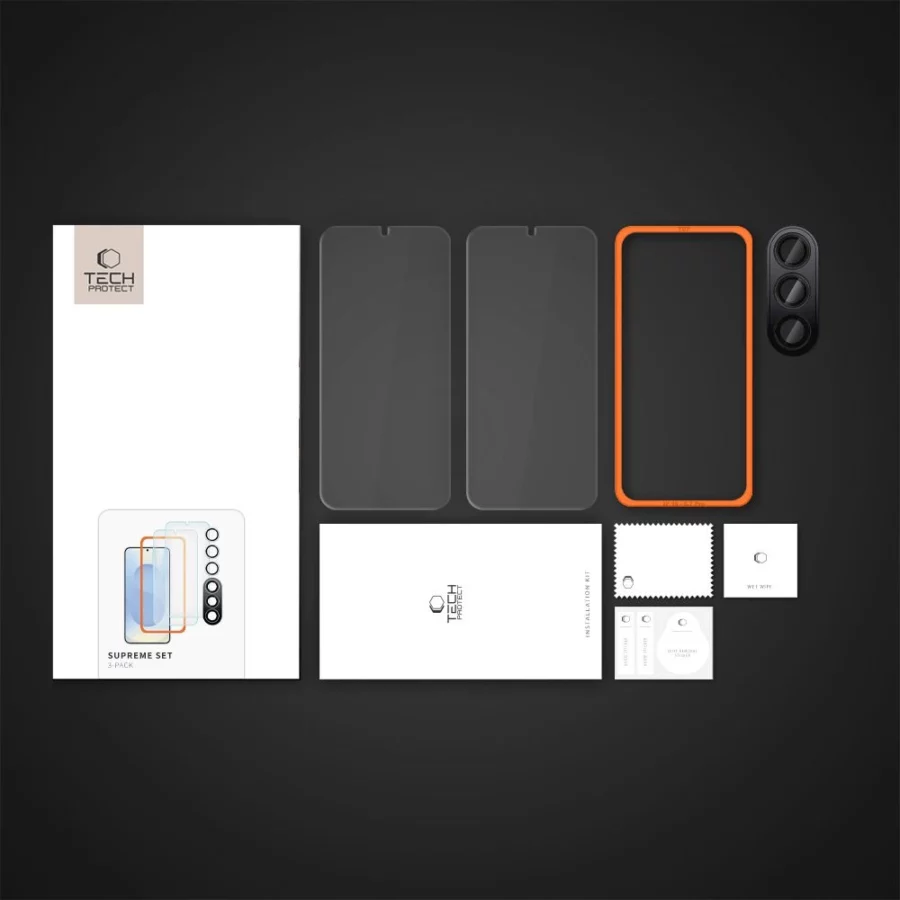 Zestaw Tech-Protect Supreme Set na Samsung Galaxy S25+ 2x szkło hartowane na wyświetlacz / szkło hartowane na aparat - przezroczyste
