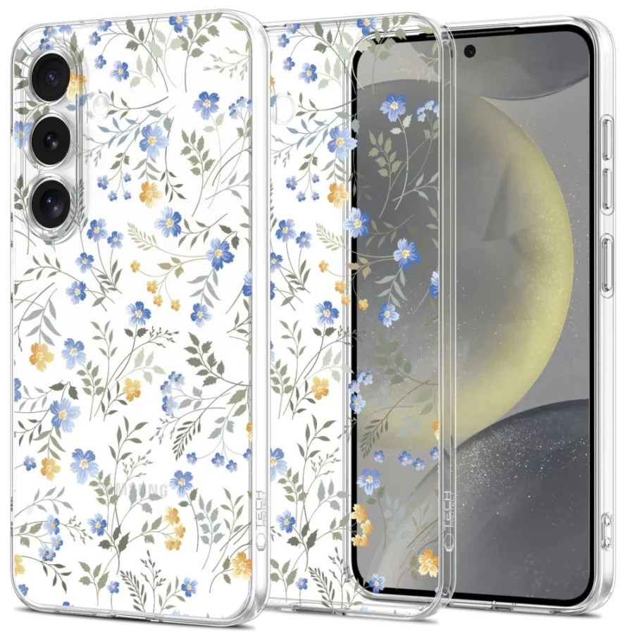 Etui Tech-Protect FlexAir na Samsung Galaxy S25 - stokrotki z liśćmi