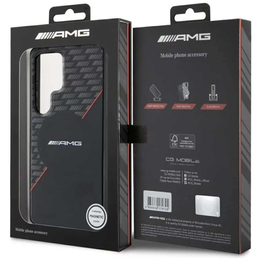 Etui AMG Double Layer Rhombs MagSafe na Samsung Galaxy S25 Ultra - czarno-czerwone