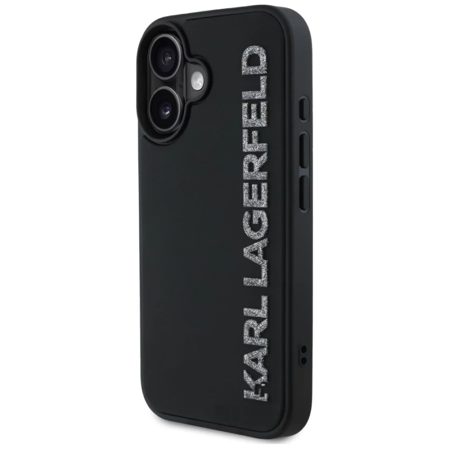 Etui Karl Lagerfeld HC 3D Rubber Elongated Glitter na iPhone 16 - czarne