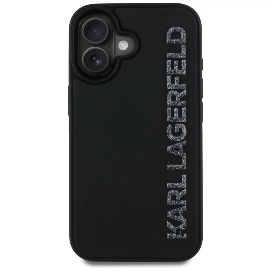 Etui Karl Lagerfeld HC 3D Rubber Elongated Glitter na iPhone 16 - czarne