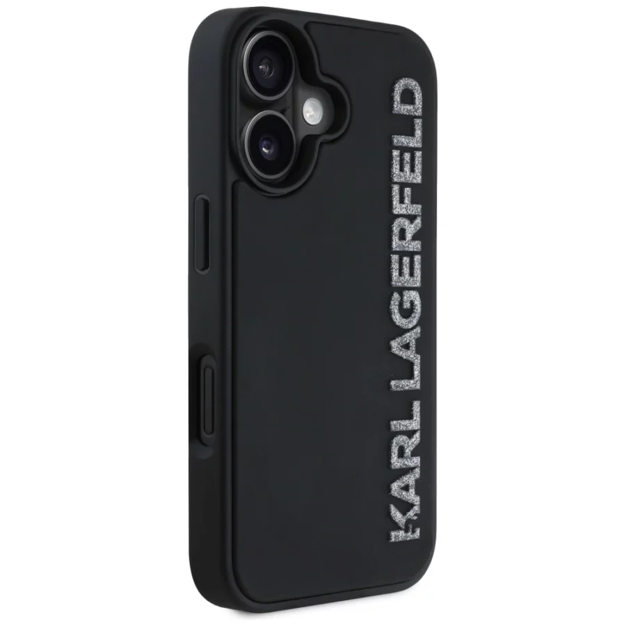 Etui Karl Lagerfeld HC 3D Rubber Elongated Glitter na iPhone 16 - czarne