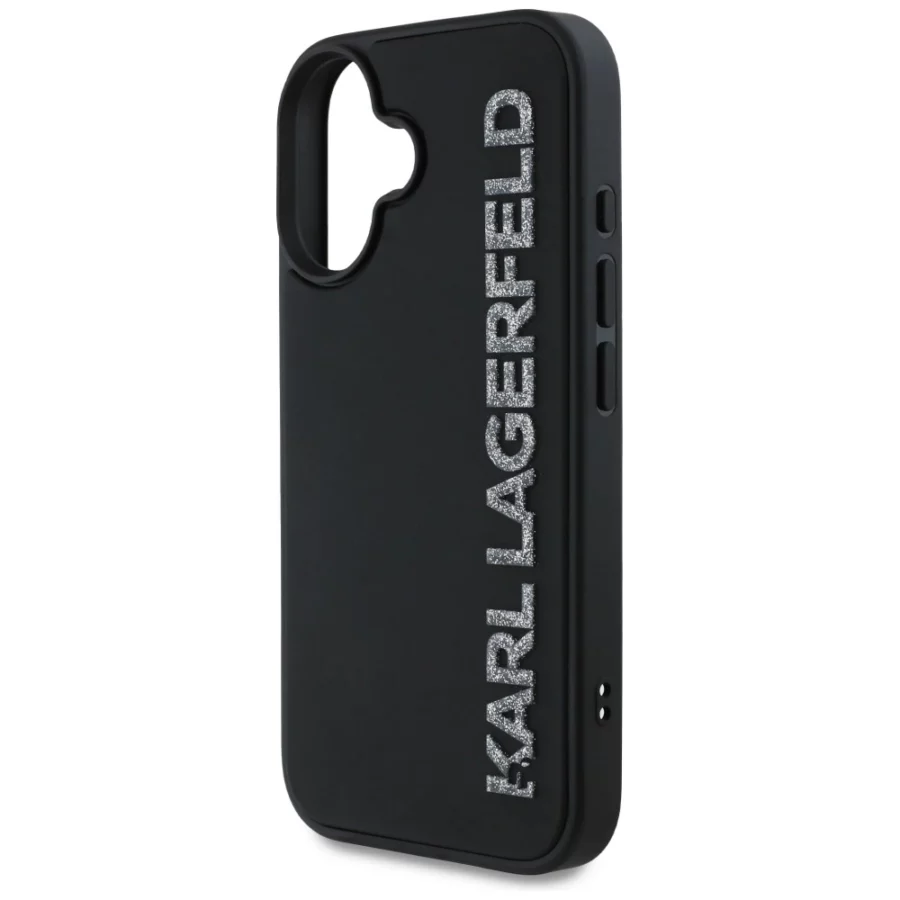 Etui Karl Lagerfeld HC 3D Rubber Elongated Glitter na iPhone 16 - czarne