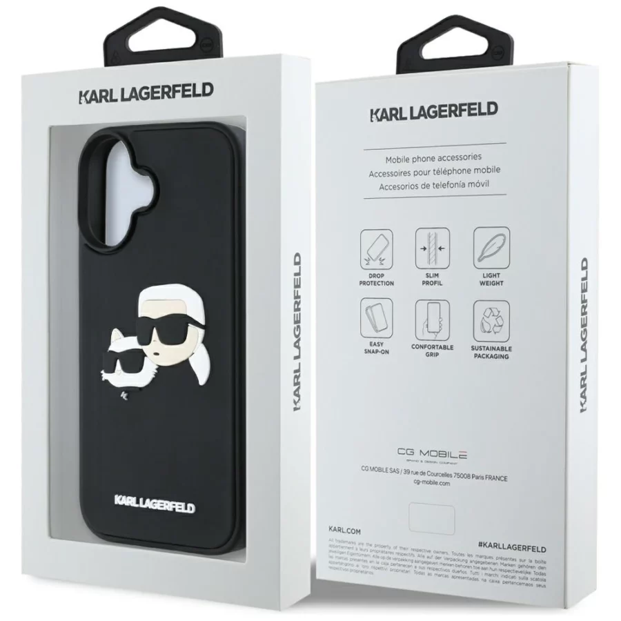 Etui Karl Lagerfeld HC 3D Rubber Double Heads na iPhone 16 - czarne