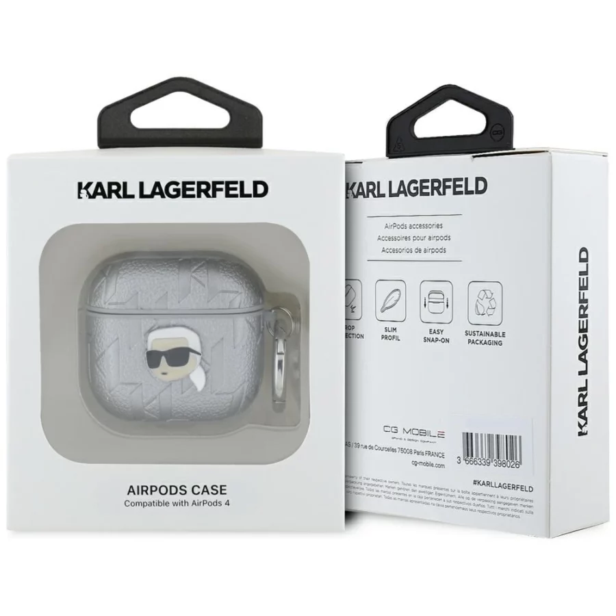 Etui Karl Lagerfeld Monogram Karl Head na AirPods 4 - srebrne