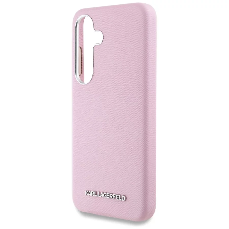 Etui Karl Lagerfeld Saffiano Full Wrapped Elongated Metal Logo MagSafe na Samsung Galaxy S25 - różowe