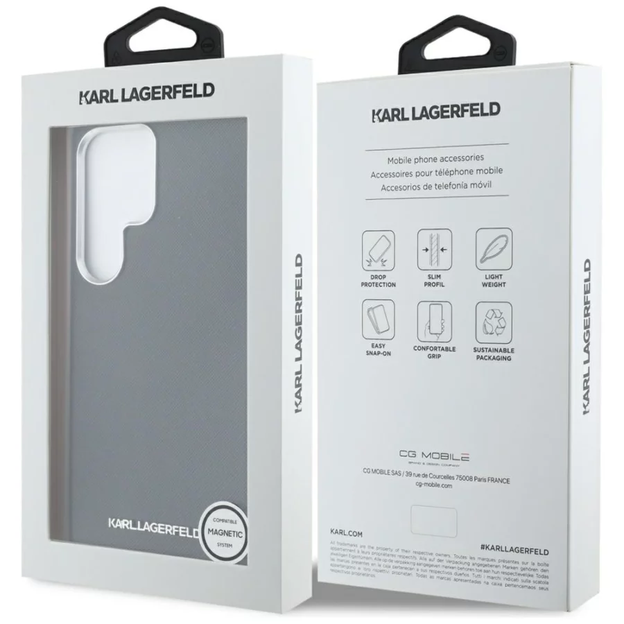 Etui Karl Lagerfeld Saffiano Full Wrapped Elongated Metal Logo MagSafe na Samsung Galaxy S25 Ultra - czarne