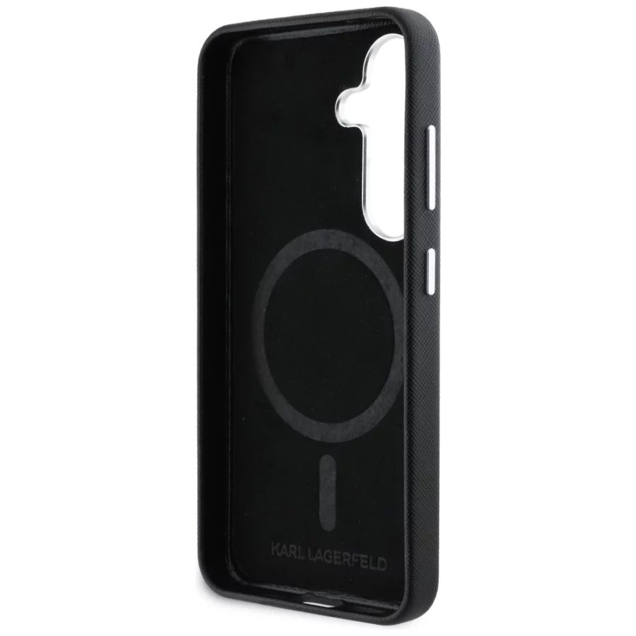 Etui Karl Lagerfeld Saffiano Full Wrapped Elongated Metal Logo MagSafe na Samsung Galaxy S25+ - czarne