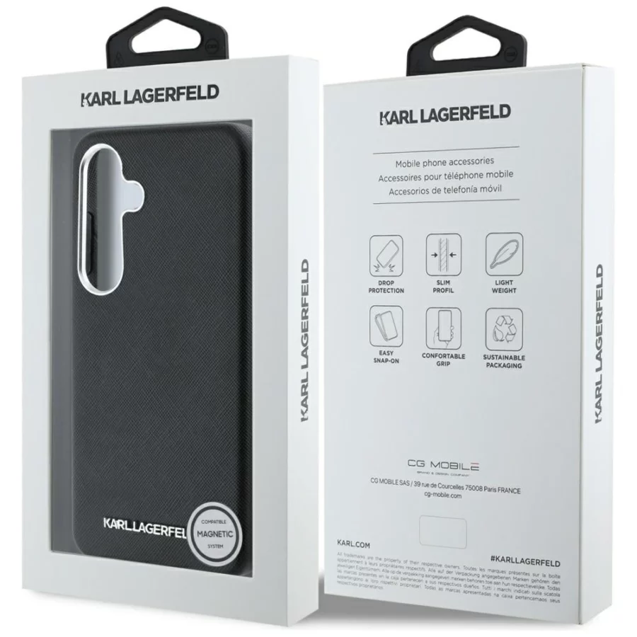 Etui Karl Lagerfeld Saffiano Full Wrapped Elongated Metal Logo MagSafe na Samsung Galaxy S25+ - czarne