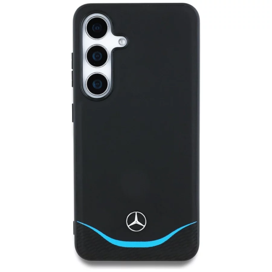 Etui Mercedes Leather Contrasted Blue Horizontal Curve MagSafe na Samsung Galaxy S25 - czarne