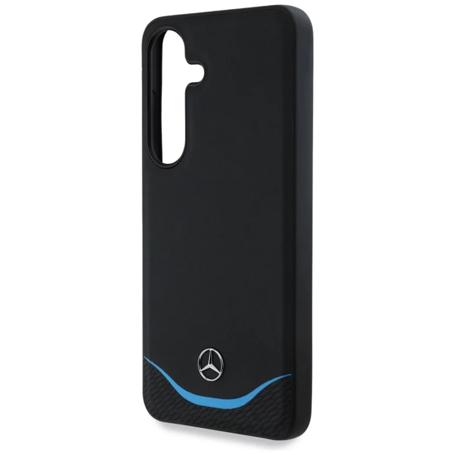 Etui Mercedes Leather Contrasted Blue Horizontal Curve MagSafe na Samsung Galaxy S25 - czarne