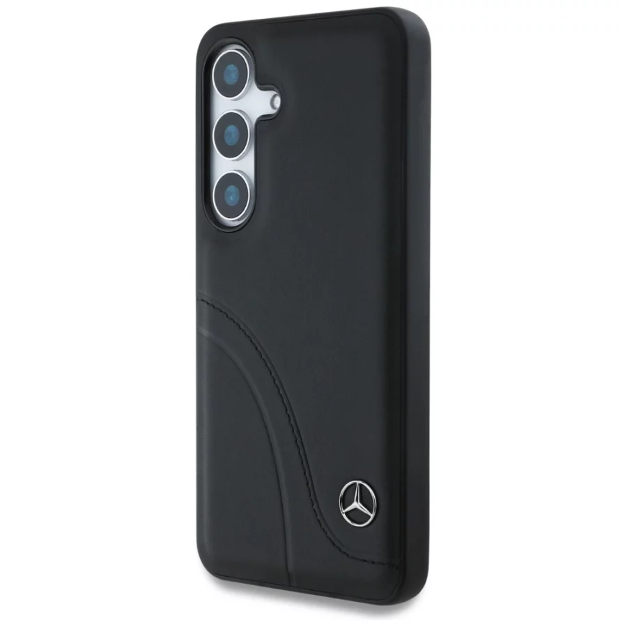 Etui Mercedes Leather Curved Stitches na Samsung Galaxy S25 - czarne