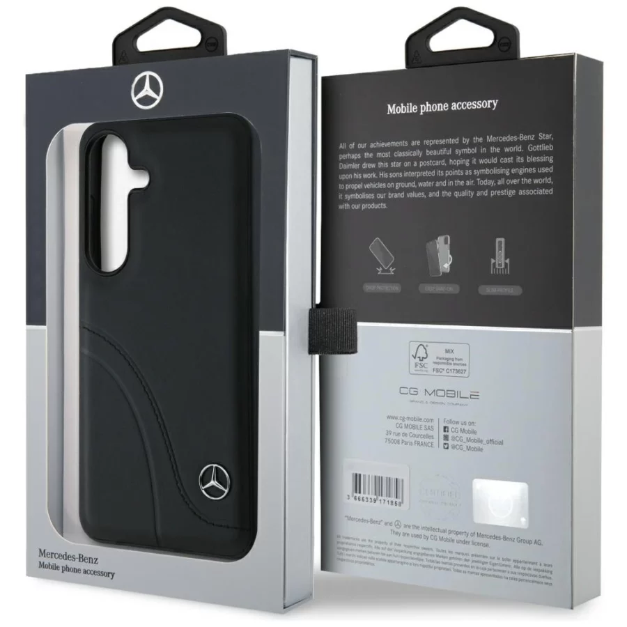 Etui Mercedes Leather Curved Stitches na Samsung Galaxy S25 - czarne