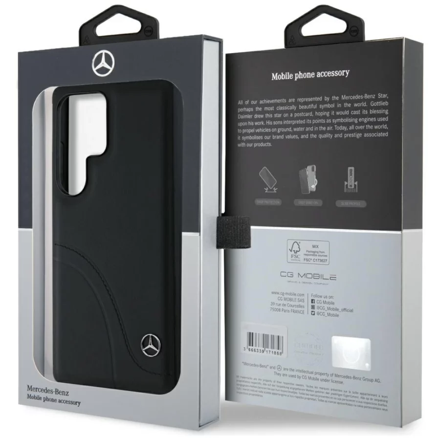 Etui Mercedes Leather Curved Stitches na Samsung Galaxy S25 Ultra - czarne