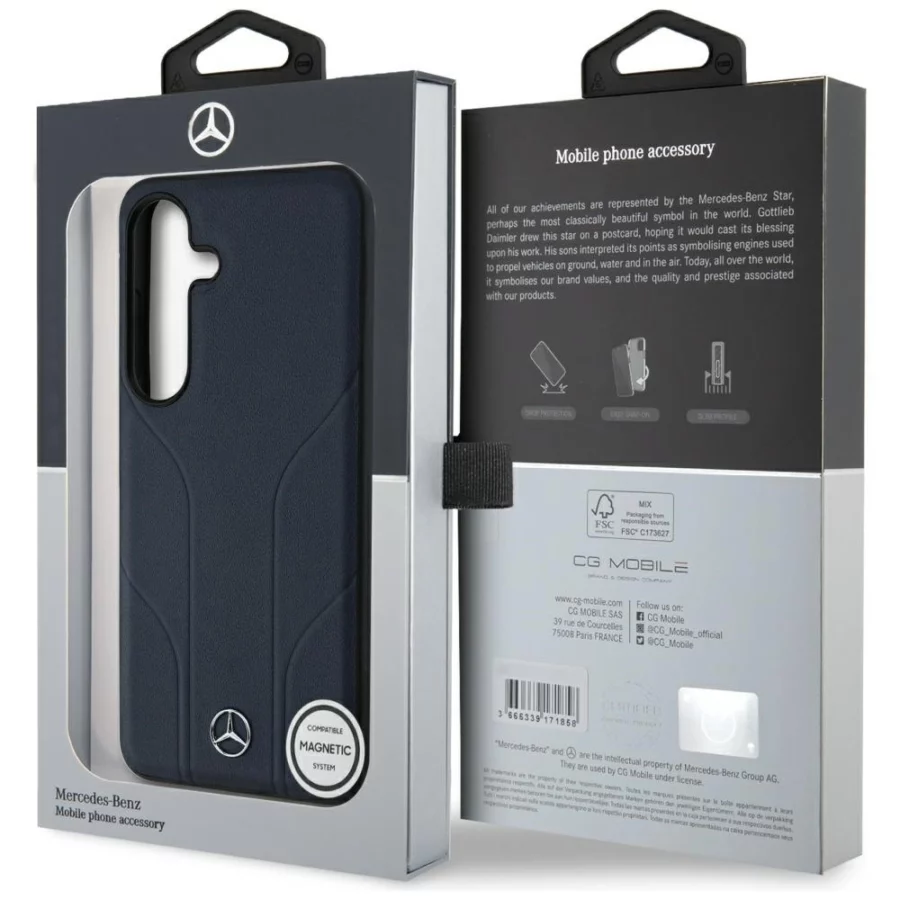 Etui Mercedes Leather Debossed Lines MagSafe na Samsung Galaxy S25 - niebieskie