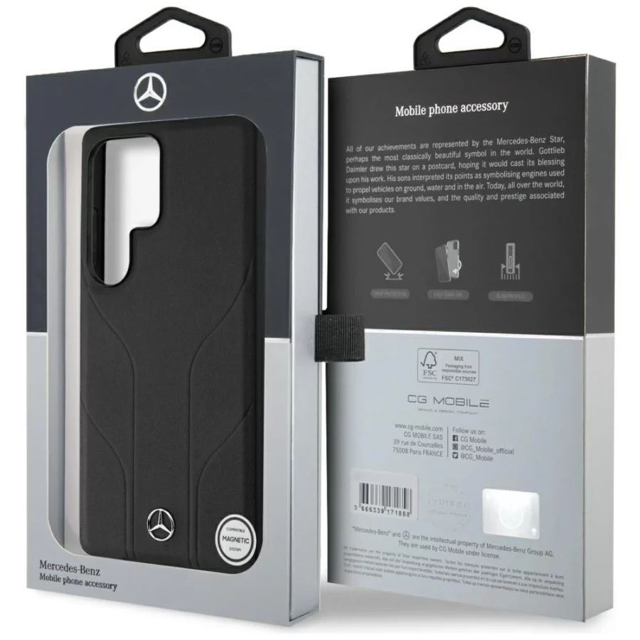 Etui Mercedes Leather Debossed Lines MagSafe na Samsung Galaxy S25 Ultra - czarne
