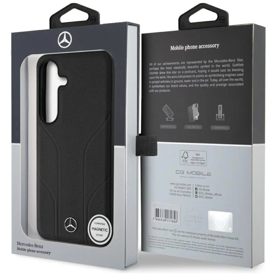 Etui Mercedes Leather Debossed Lines MagSafe na Samsung Galaxy S25+ - czarne