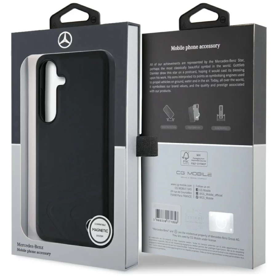Etui Mercedes Leather Horizontal Debossed Curves MagSafe na Samsung Galaxy S25 - czarne