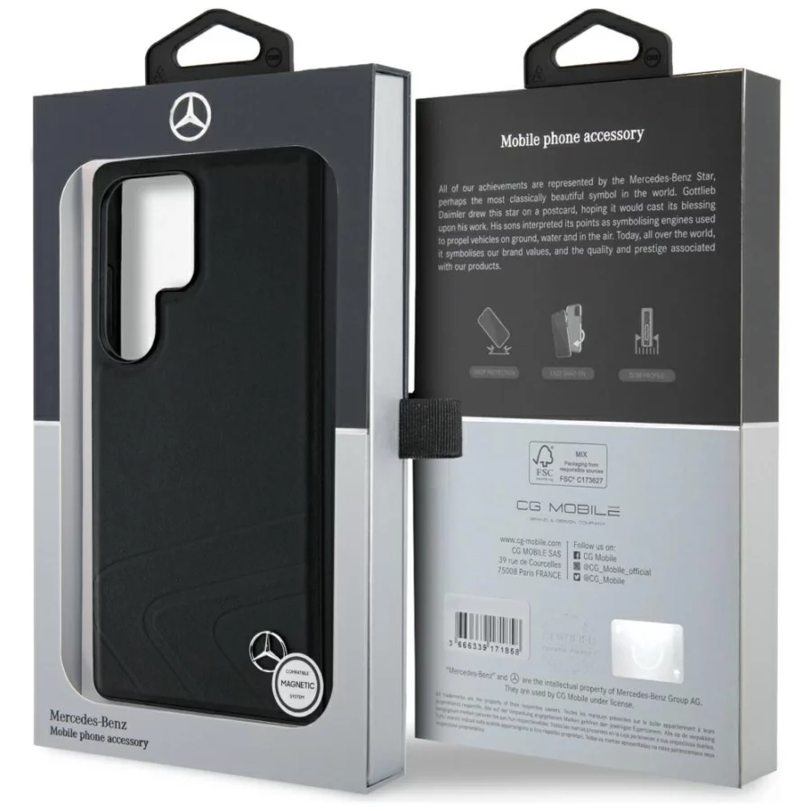 Etui Mercedes Leather Horizontal Debossed Curves MagSafe na Samsung Galaxy S25 Ultra - czarne
