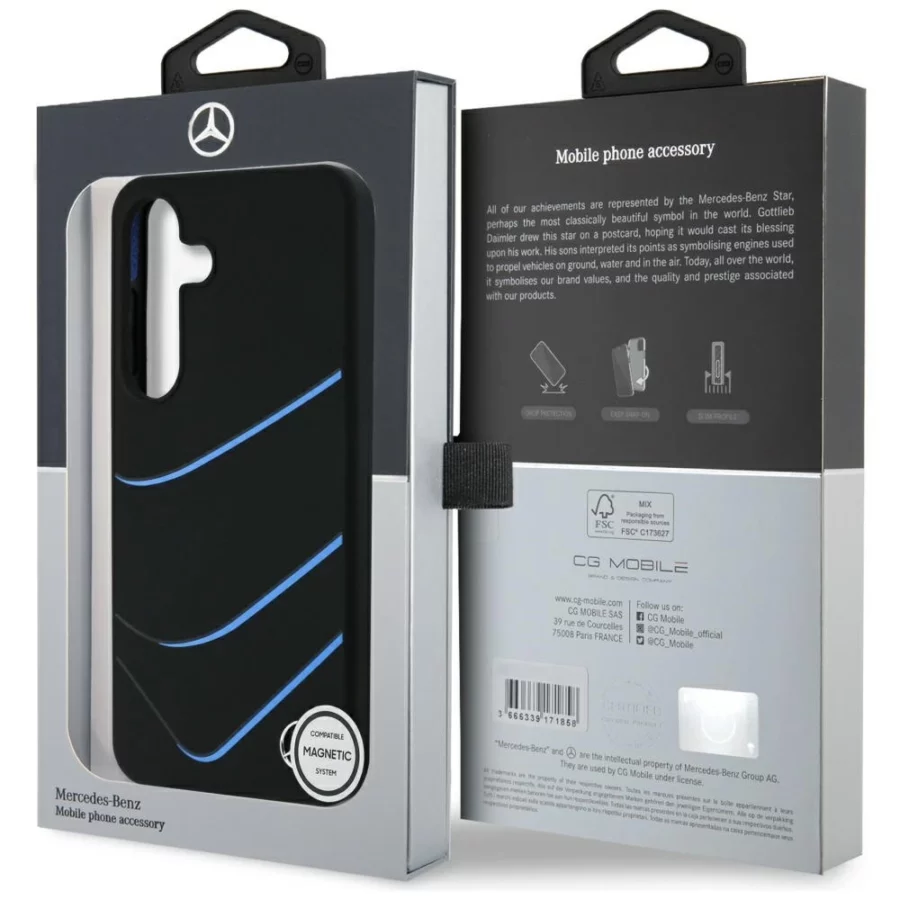 Etui Mercedes Silicone Contrasted Curves MagSafe na Samsung Galaxy S25 - czarne
