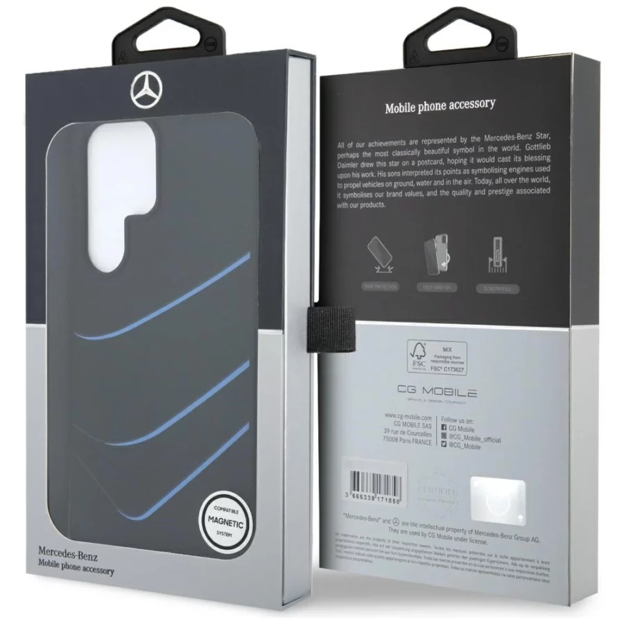 Etui Mercedes Silicone Contrasted Curves MagSafe na Samsung Galaxy S25 Ultra - czarne