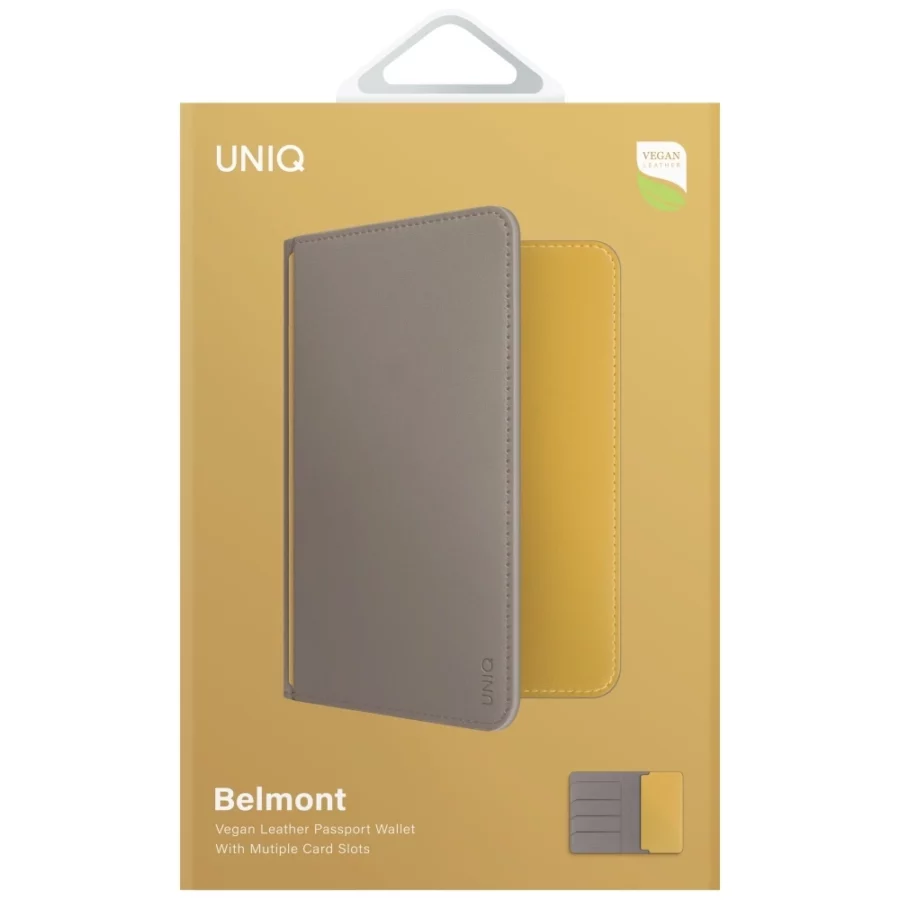 Etui na paszport UNIQ Belmont z blokadą RFID - szaro-żółte