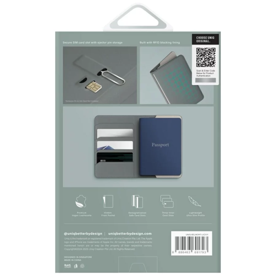 Etui na paszport UNIQ Belmont z blokadą RFID  - zielone/kość słoniowa