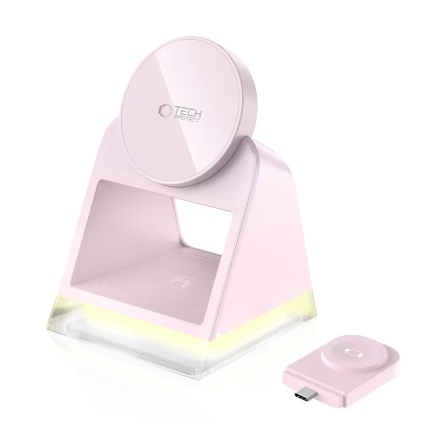 Ładowarka indukcyjna Tech-Protect QI15W-A43 3w1 MagSafe - różowa
