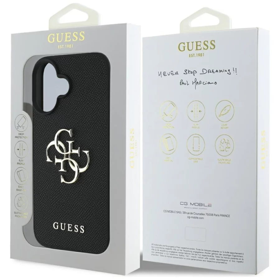 Etui Guess Grained Big 4G Logo Small Classic Logo na iPhone 16 - czarne