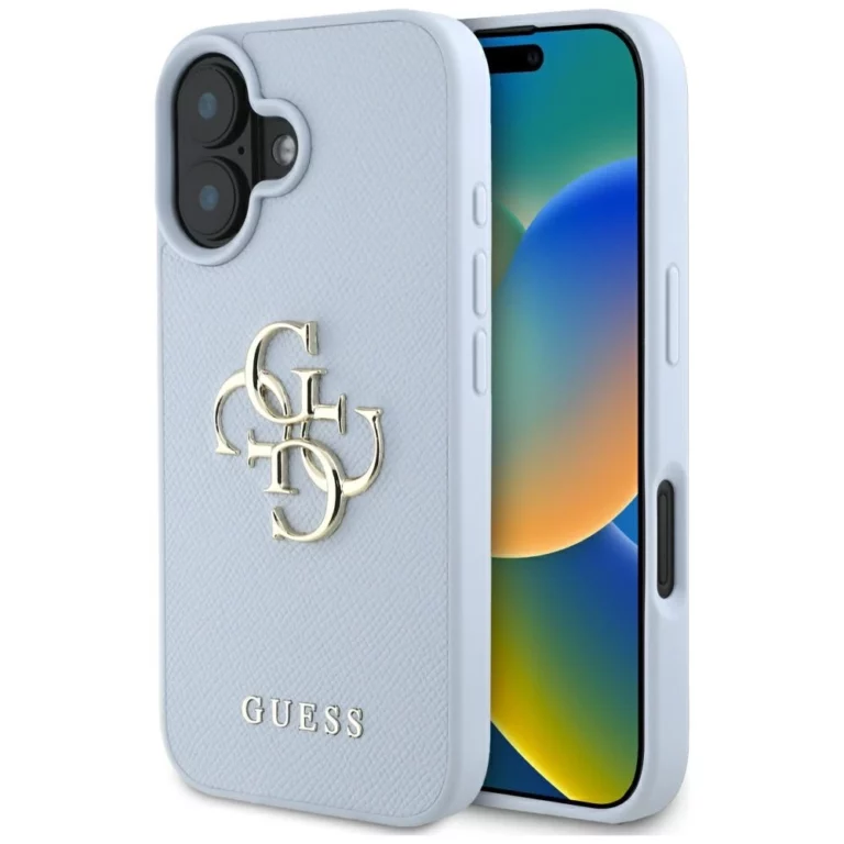 Etui Guess Grained Big 4G Logo Small Classic Logo na iPhone 16 - niebieskie