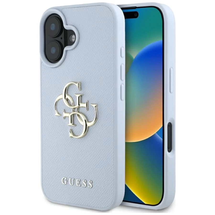 Etui Guess Grained Big 4G Logo Small Classic Logo na iPhone 16 - niebieskie