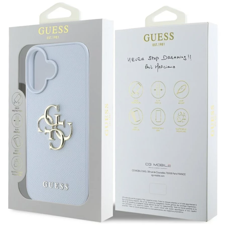 Etui Guess Grained Big 4G Logo Small Classic Logo na iPhone 16 - niebieskie