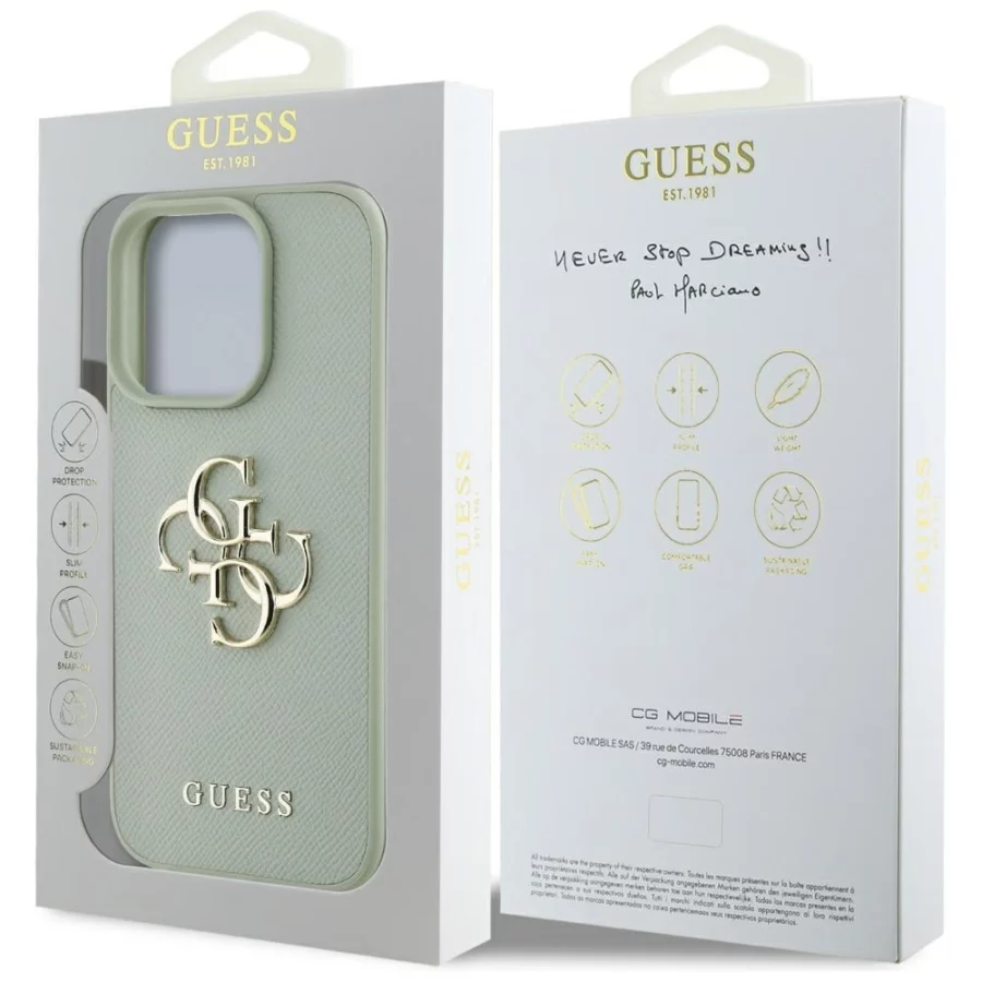 Etui Guess Grained Big 4G Logo Small Classic Logo na iPhone 16 Pro Max - zielone